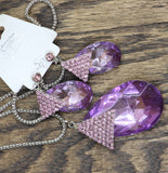 Sophia Collection Studded Triangle Necklace Earring Set Silver / Purple 30"