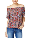Ultra Flirt Juniors Off-The-Shoulder Peasant Top Red Paisley Multi M