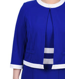 NY Collection Colorblock 2-Piece Dress and Jacket Set Sapphire Blue / White 6P