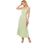 Adrianna Papell Sequin Beaded Midi Dress Gown Aloe Mist Green / Ivory 14