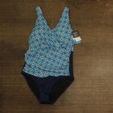 Swim Solutions Surplice Tummy-Control One-Piece Swimsuit Tile Together Blue 12