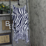 White Mark Zebra Leopard Print Cold Shoulder Tunic Top Navy Blue / White S