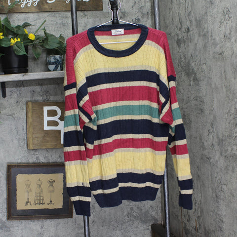 Titleist by Corbin Womens Vintage Striped Silk Blend Sweater Yellow Multi XL