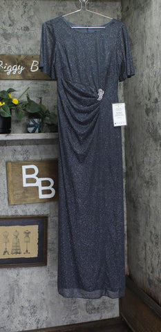SLNY Womens Formal Long Glitter Mesh Stretch 9133153 Smoke Gray 6