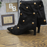 A New Day Studded Faux Suede Mid-Calf Boots with Cone Heel Jet Black / Gold 6.5M