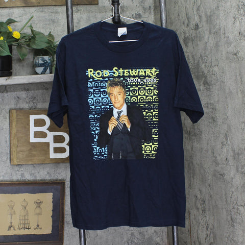 Tennessee River Vintage Rod Stewart 2005 Tour Graphic T-Shirt Tee Navy Blue L