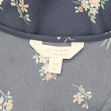 LC Lauren Conrad Ruffle Front V-Neck Long Sleeve Blouse Shirt Top Blue Floral M