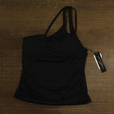 La Blanca Womens Island Goddess One Shoulder Keyhole Tankini Swim Top Black 14