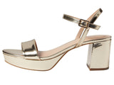Bandolino Pennie Platform Block Heel Sandals BNPENNIE3 Platino Gold 6M