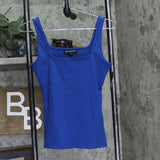 INC International Concepts Womens Knit Square Neck Ribbed Tank Top Marine Blue S