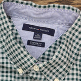Tommy Hilfiger Mens Gingham Check Cotton Plaid Custom Fit Dress Shirt Green XL