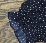 Crystal Doll Short Puff Sleeved Sheer Fit Flare Dress Navy Blue / White L