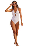 Becca Colette Plunge One-Piece Swimsuit with Crochet Detail 841057 White M