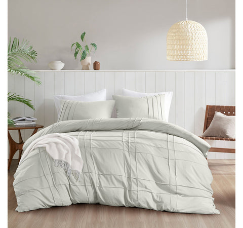 510 Design Porter Soft Wash Pleated Duvet 3-Piece Cover Set Silver Gray Queen