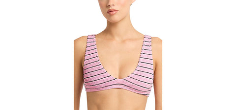 bond-eye Womens Scout Cropped Bikini Swim Top Pastel Pink Stripe One Size