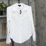 Belldini Womens Button Up Long Sleeve Work Lace Insets Blouse Top White M