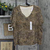 Old Navy Womens V-Neck Pullover T-Shirt Tee Animal Print Brown 2XL