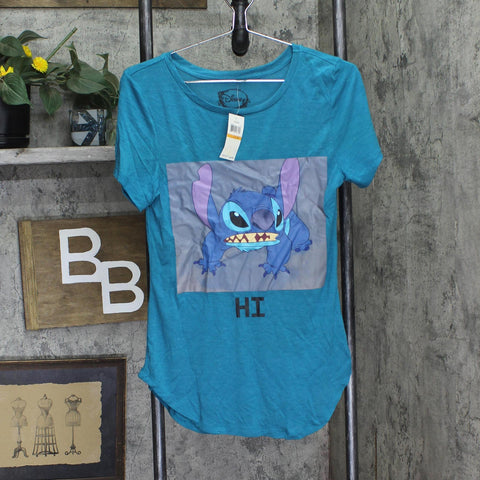 Disney Juniors Stitch Graphic Tunic T-Shirt Tee Blue S