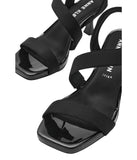 Anne Klein Square Toe Dress Sandals with Kitten Heel JUST03F9 Black Stretch 8M