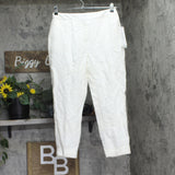 Calvin Klein Linen-Blend Mid Rise Slim-Leg Pants T52PA072 White 8P