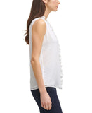 Tommy Hilfiger White Ruffled Textured Sleeveless V Neck Tank Top White M