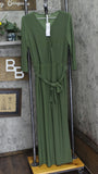 Ny Collection Petite Short 3/4 Sleeve Belted Wide Leg Jumpsuit Oil Green PL