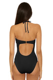 Becca Womens Rock Solid Gold Buckle One-Piece Swimsuit 361067 Black M