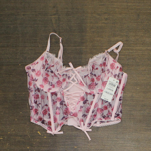 INC International Concepts Womens Printed Bustier Corset Falling Roses Pink L
