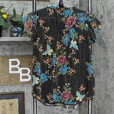 LC Lauren Conrad Womens Tie Front Woven Lined Cap Sleeve Blouse Black Lurex S