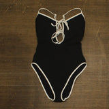 Sanctuary Womens Key Item Stay Connected Tie-Front Swimsuit Black / White XS