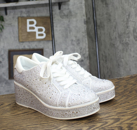 INC International Concepts Womens Aideen Wedge Sneakers Silver Bling Gray 9.5M