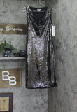 Calvin Klein Womens Embellished Sequinned Velvet Shift Dress Black / Silver 4