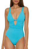 Becca Garden of Eden One Piece Swimsuit 811057 Pool Blue L