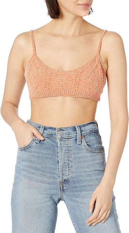 Kendall + Kylie Womens Cable Knit Bralette Top Terracotta Orange S