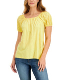 Style & Co. Petite Cotton Off-Shoulder Puff Sleeve Top Sunbeam Yellow PL