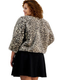 BCX Womens Plus Size Animal Print Open-Front Faux Fur Shrug Animal Brown 2X