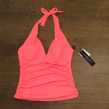 La Blanca Island Goddess Halter Tankini Swimsuit Top Coral Reef Bright Pink 10
