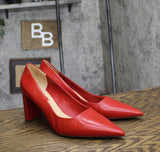 Franco Sarto Giovanna Pointed Toe Pumps Block Heel Cherry Red Leather 9.5M