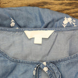 Womens Lightweight Denim Bell Sleeve Blouse Shirt Top Blue See Measurements