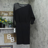 DKNY Womens Asymmetrical Sweater Mesh Sleeve Dress DD4HNC35 Black M