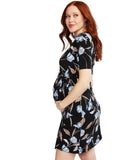 Motherhood Maternity Womens Waist Tie Surplice Maternity Dress Black Floral L