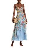 Aqua Spaghetti Strap Pleated Floral Maxi Dress IDM12073 Blue Multi M