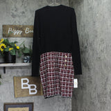 BCX Juniors Sweater Combo Tweed-Skirt Long Sleeve Dress Black / Red Multi 2XL