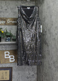 Calvin Klein Womens Sequin Embellished Velvet Shift Dress Black / Silver 14