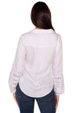 Belldini Womens Button Up Long Sleeve Work Lace Insets Blouse Top White M