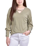 Ny Collection Women's Long Sleeve Criss Cross with Wide Cuffs Top MHAU6818