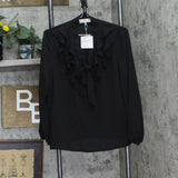 Kasper Womens Petite Ruffled Tie-Neck Blouse Top 10880898 Black PL