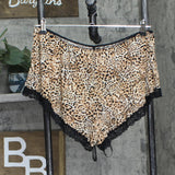 INC International Concepts Knit Lace-Trim Short Pajama Shorts Cheetah Brown XL