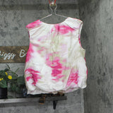 DKNY Womens Floral-Print V-Neck Cap-Sleeve Top May Watercolor Pink Multi L