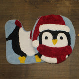 Avanti Home Holiday Penguin Christmas Bath Mat Rug Set Blue Multi 2-Piece